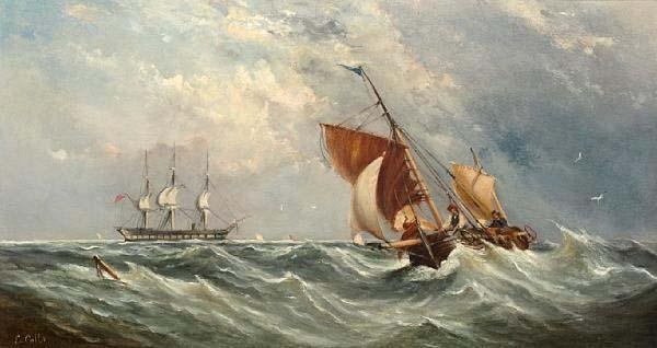 Ebenezer Colls Sailboats in a squall oil painting image